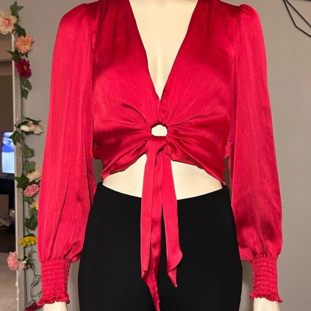 Bebe red satin blouse with